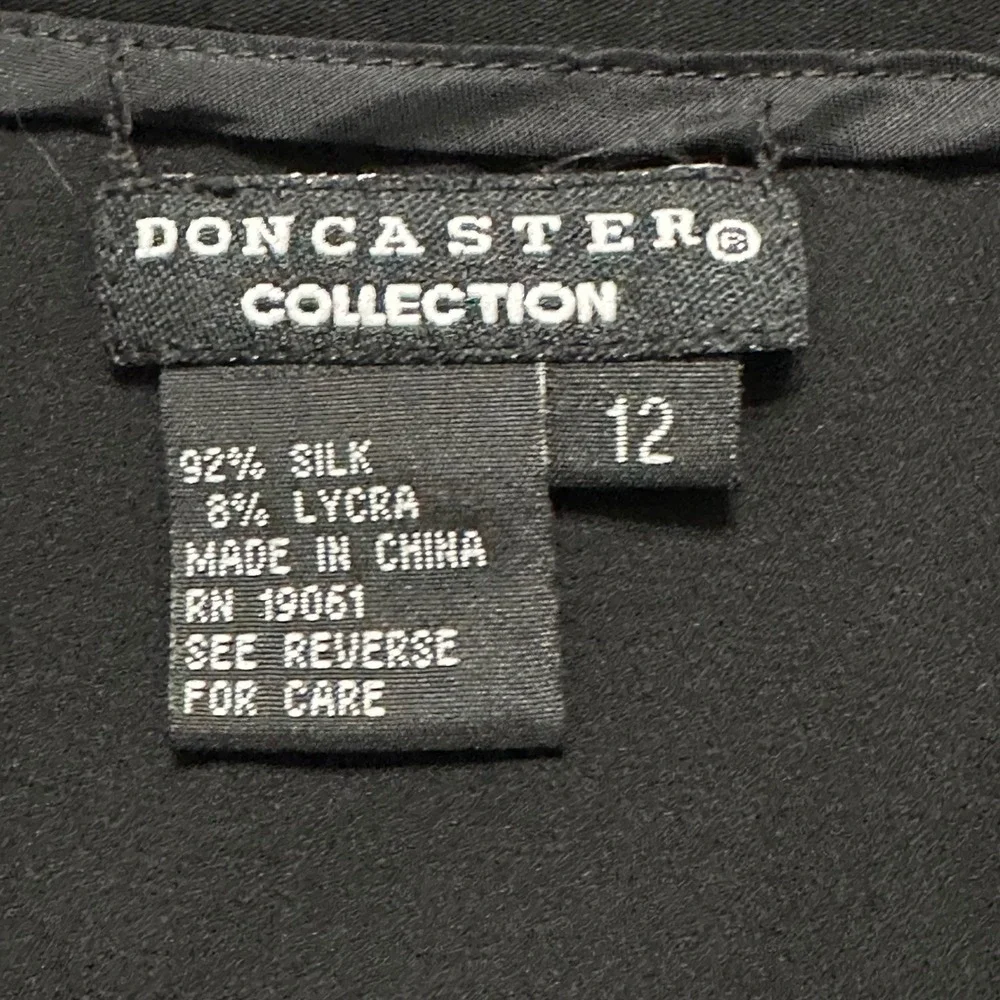 Doncaster Collection Silk Blend A-Line Midi Skirt Black Neutral Minimalist Sz 12